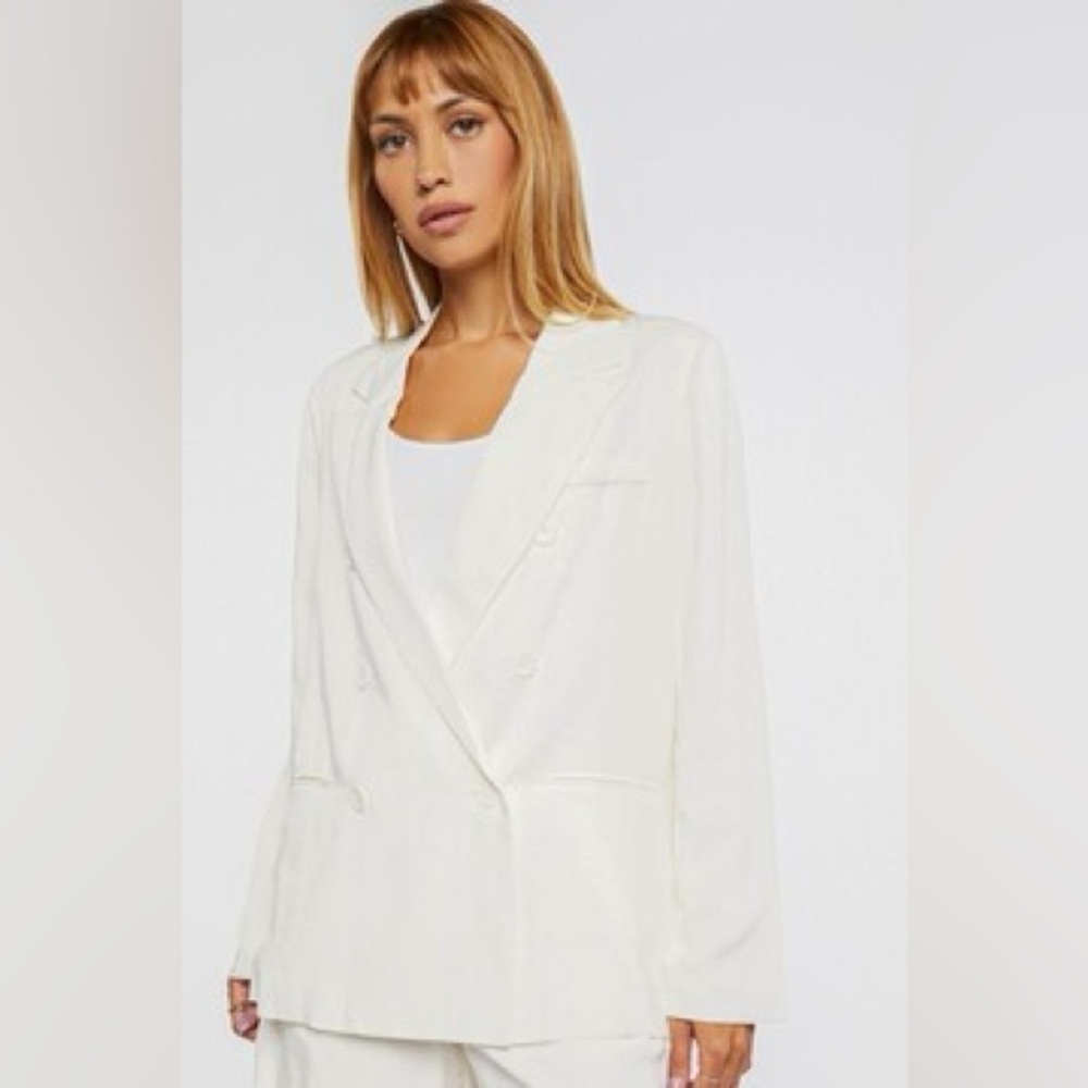 Plus Size Forever 21 Double Breasted Blazer White Linen Blend Size 0X NWT